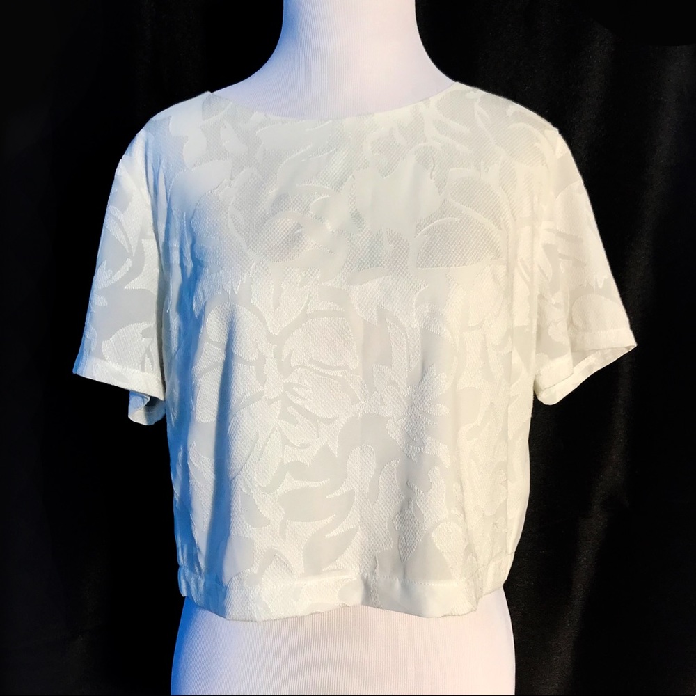White Floral Crop top w/ Sheer Back